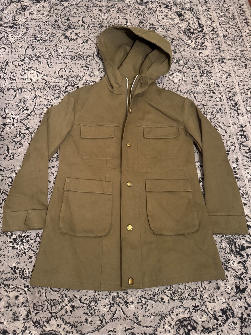 Unique Vintage Olive Hooded Trench Coat